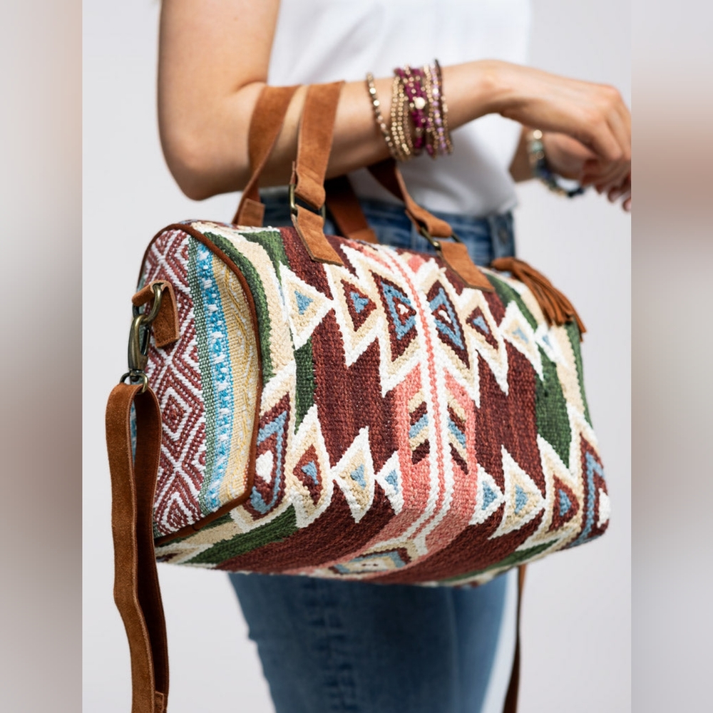 Handwoven Boho Chic Boston Bag / Satchel - Navajo Aztec Inspired Design